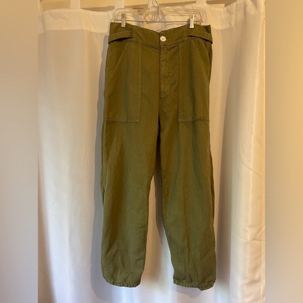 Zara: cotton linen baggy army pant, w/adjustable tabs and buckles great for fall